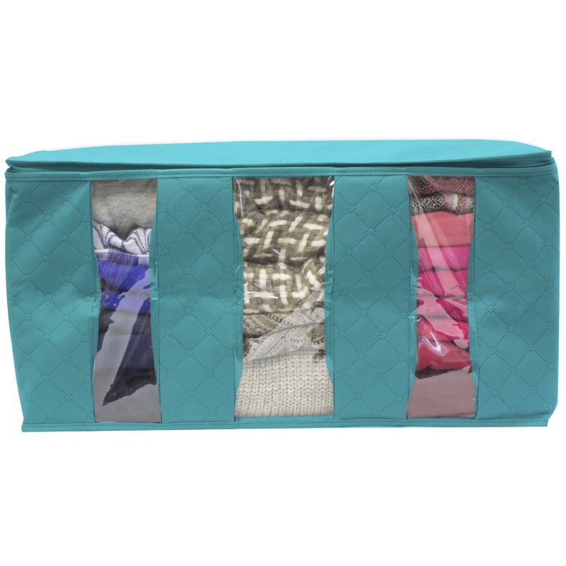Sorbus Foldable Storage Bag Organizers, 3 Sections, Great for Clothes, Blankets, Closets, Bedrooms, and More, 2-Pack (Aqua) - Image 2